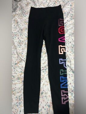 PINK Victoria's Secret Black Leggings with Multicolor Side Logo